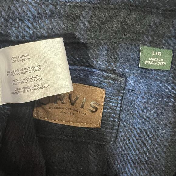 Orvis Classic Button Shirt Chest Pockets Cotton Shacket Men L Blue Plaid Flannel - Picture 7 of 8